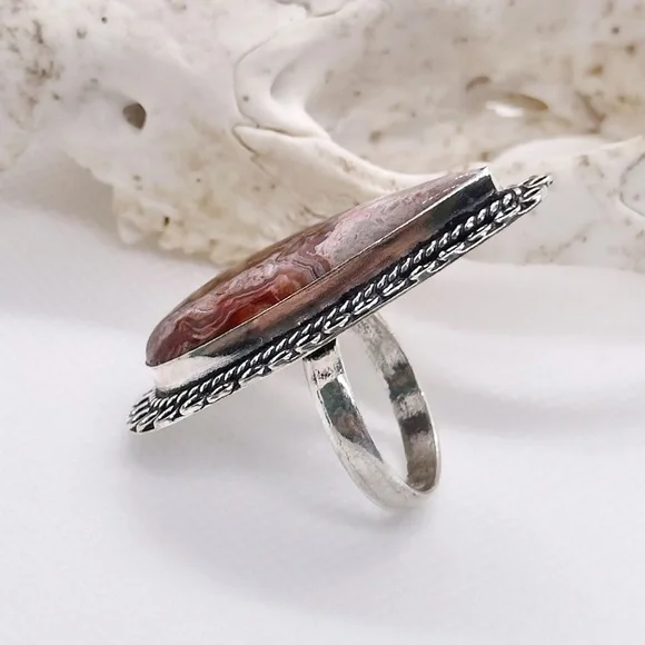 LAGUNA Lace Agate 925 Silver Crystal Ring - Picture 4 of 6